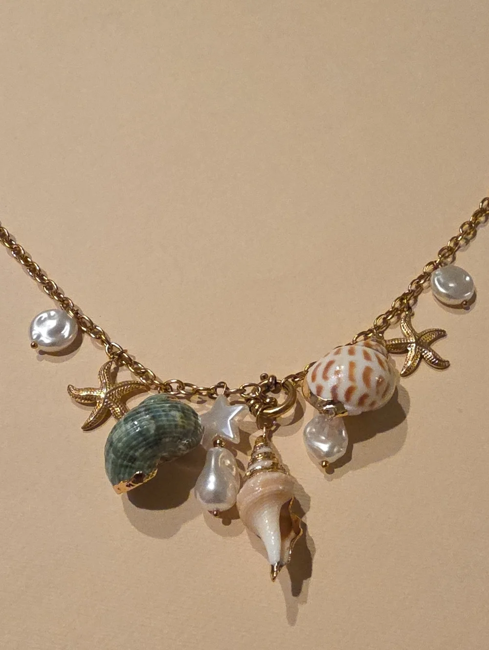 New! Gold Shell & Pearl Charm Necklace - 18k Gold Plated (2005) • NWOT